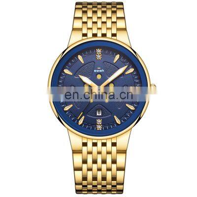 Relogio Masculino Luxury Gold Watches Men Fashion Creative Diamond Quartz Wrist Watch Business Dress Clock SWISH Brand SW0116