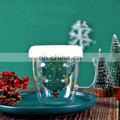3D Transparent Creative star Christmas Tree Cup Double Layer Glass Water Cup Creative Christmas Mug