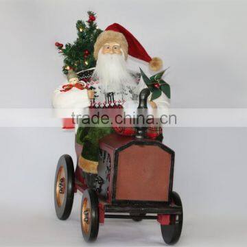 XM-CH1557 18 inch indoor santa claus sitting wood tractor for christmas decoration