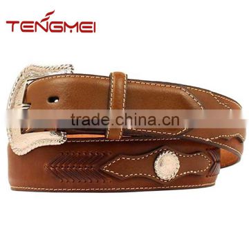 Men's Scalloped Overlay With Concho Leather Arrow Lacing Western Genuine Leather Belt