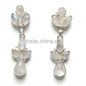 925 Sterling Silver Rainbow Moonstone Semi Precious Gemstone Earrings