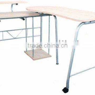 Steel and wooden office computer table with wheels