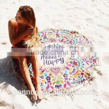 Round 100% Cotton Print Tassel Beach Towel, Beach Mat Sunscreen shawl