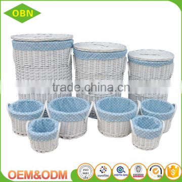 Latest new fashion design customized cheap hotel rolling wicker laundry basket with handle