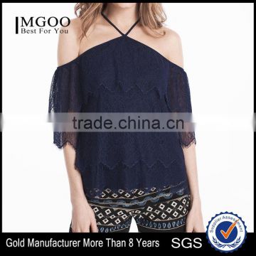 MGOO 2017 Summer Fashion Lace Top Thin T Shirt Trim Off Shoulder Bardot Lace Woven Top