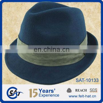 competitive 100% wool dark blue trilby hat
