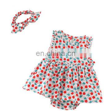2020 Summer Baby Girls Clothes Brand New Rompers Clothing Fashion Cute Cherry Prints Kids Clothing + Hairband Toddler Girl Dress