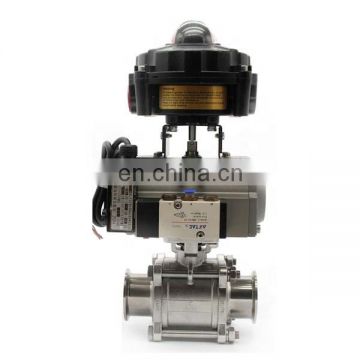 Quality Sanitary Pneumatic Actuated Ball Valve With aluminum Actuator with switch box signal feedback