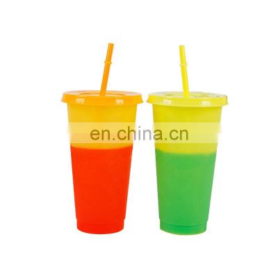 700ml Mug Plastic Color Changing Tumbler Cups Christmas Magic Bulk Plastic Mugs with Straw