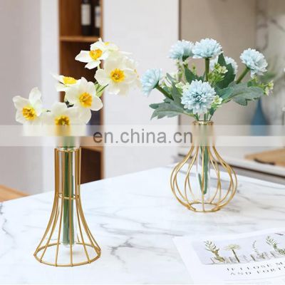 Elegance luxury nordic Metal Geometric flower vase desktop Creative Glass Dried flower vase