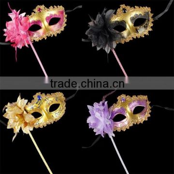 Multi-colors Mardi Gras Mask Venetian princess masquerade mask with stick 6colors available