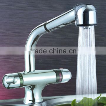 High Quality & Luxury Brass Thermostatic Kitchen Faucet, Deck Mounted, Chrome Finish, Pull Out Shower Head