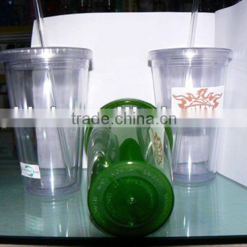 16oz double wall plastic tumbler with straw