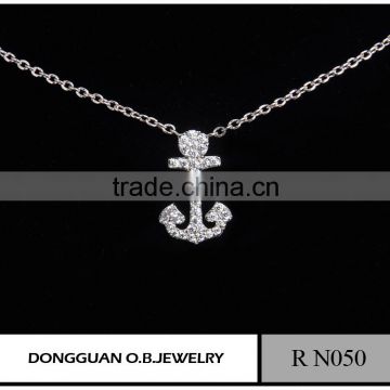 Cheapest Stainless Steel Pendant Anchor Necklace/Crystal Letter White Gold Necklace