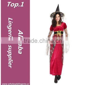 Red Polyester/ spandex elegent short sleeves women witch cosplay gown halloween costumes