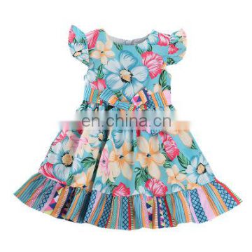 Baby Girls Summer Dress Fashion Fly Sleeve Flower Pattern Print Girls Dress Boutique Children Clothes Kids Party Dress