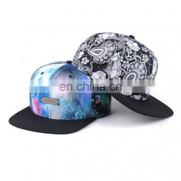 Flat bill digital printing snapbak hat sublimation cap with metal logo