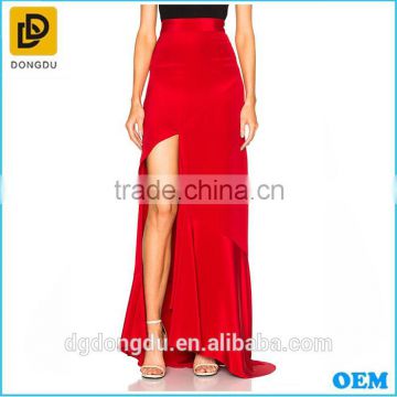 2016 High quality Hot sexy silk stain red long slipt skirt
