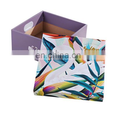 Luxury flamingo swan print shoes clothing packing box high quality paper box with handle