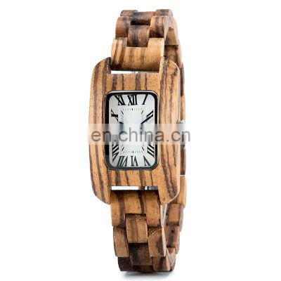 BOBO BIRD Square Watch for Women Ladies Wooden Clock with Zebra Wood Band in Customize Bamboo Gift Box Dropshipping
