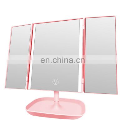 Three sides 360 degree Rotation lighted bedroom led mirror with 10x small makeup mirror