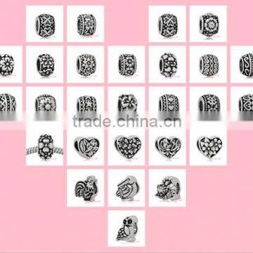 Vnistar Antique silver plated zinc alloy flower European beads, spacer beads various style fit for European bracelet wholesale