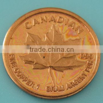 A106 1 gram maple copper maple back is canada map