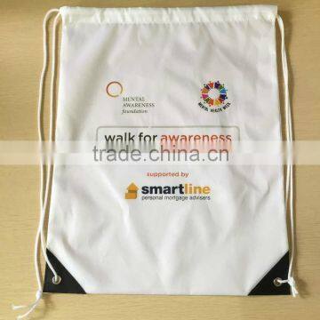 White 210D polyester cheap string bags drawstring bags with PU and eyelets                        
                                                Quality Choice