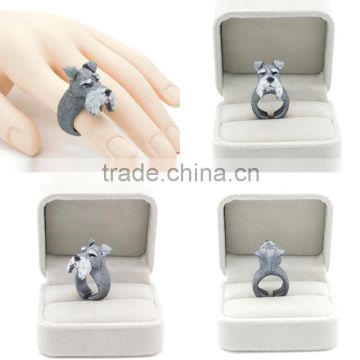 KARASU Designer Exquisite Handmade Schnauzer Adorable 3D Stereoscopic Animal Dog Finger Ring Party Midi Rings for Women Jewelry