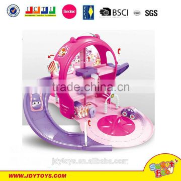 Hot sale fashion pink & purple color park lot toy for girl,lovely cartoon parking lot toy,car playset