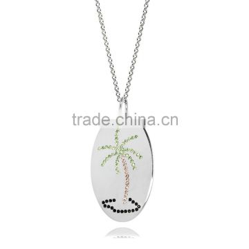 14K Silver Plating in Silver/Brass With Customize Design Botanical Theme 'Coconut Tree' Drawing with Different Color Crystal
