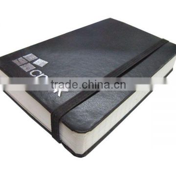Printed notebook with leather bookcover and ribbon bookmark