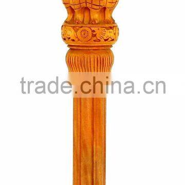 Handicrafts Wooden Ashok Ashoka Stambh Stoop Pillar National Emblem India wood carving Statue
