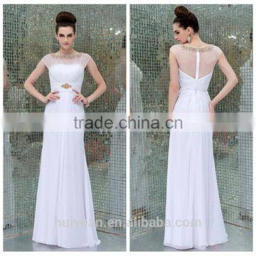 2015 white chiffon beaded woman summer evening dress