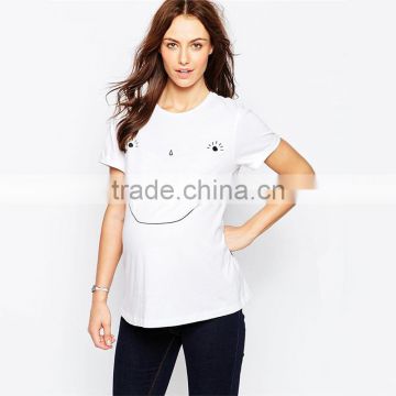Loose casual maternity white t shirts OEM embroidered smile face t shirt wholesale blank maternity t shirts
