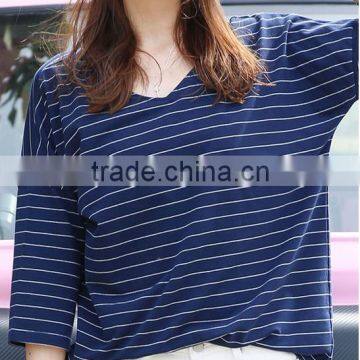 Female striped 7 minutes of sleeve T-shirt