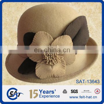 fashion pure wool cloche hat with flower