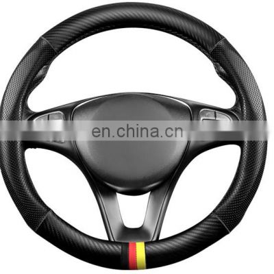 Carbon fiber embroidery logo black steering wheel cover