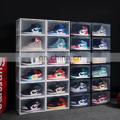 Transparent Side Open Black Customized Magnet Fold Plastic Stackable Shoe Organizer Clear Shoe Box