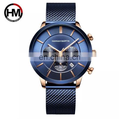 HANNAH MARTIN 120 Men Quartz Watch Fashion Classic Waterproof Multi-function Calendar Stainless Steel Men Design Watch