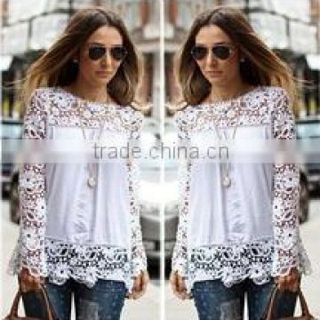 2015 Instyles <span class="wholesale_product"></span> 14043 New Fashion Autumn Winter Chiffon Long Sleeve Hollow Out Lace Patch