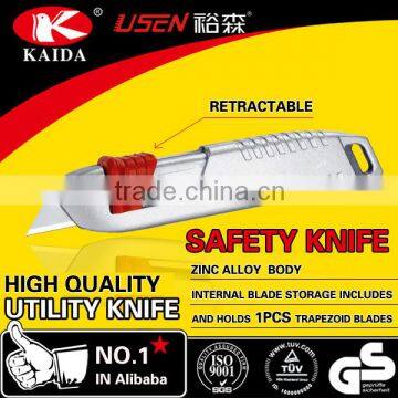 2pcs Trapezoid blade Zinc alloy auto retractable utility cutter knife