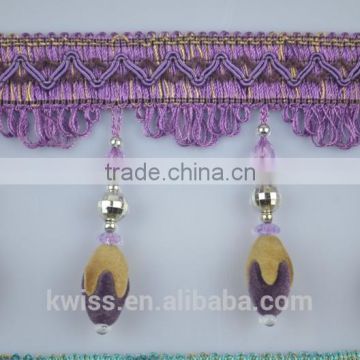 polyester curtain bead lace trim,beaded fringe trimming