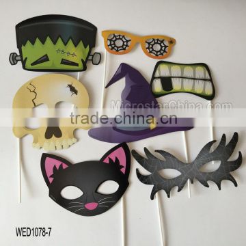 7pcs Halloween Party Photo Booth Props Mask Bat Skull Mustache On A Stick Decor