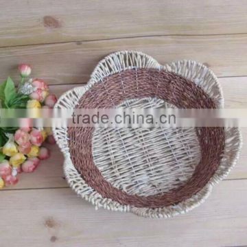 Natural seagrass woven flower shape storage basket