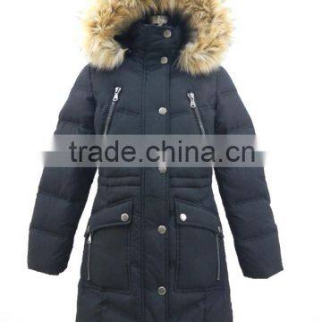 women toggle waist duck down feather quilted puffer coat with fur hood