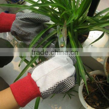 100% red cotton drill work glove with pvc dot, canvas glove red knit wrist