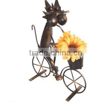 Metal dog with bicycle cheap garden flower pot