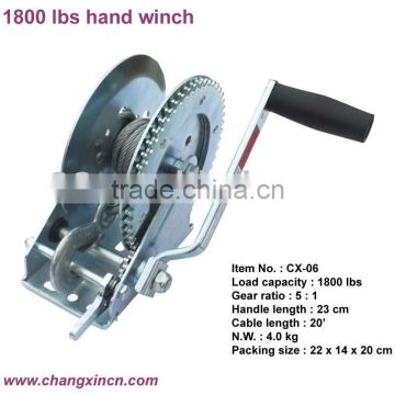 1800lbs/810kg hand winch with cable