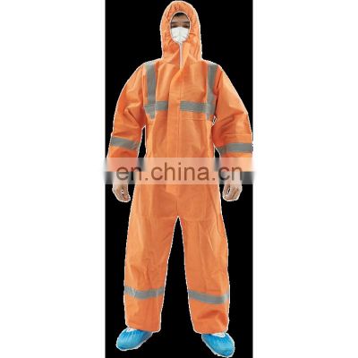 Non Woven Coverall Disposable Chemical Microporous Orange Coverall Reflective Strip Safety Clothing